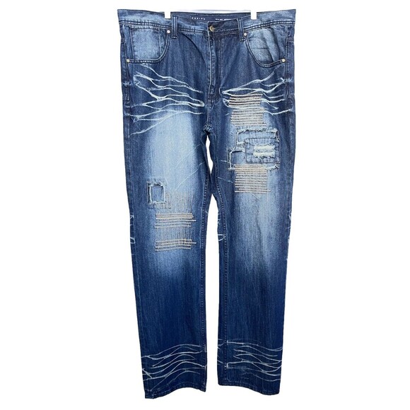 Parish Nation Men’s Patched Embroidered Distressed Jeans Size 40x35 - Picture 2 of 14